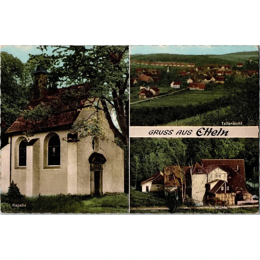 Vintage German‎ Gruss Aus Etten Postcard with Kapelle and Mühle Views
